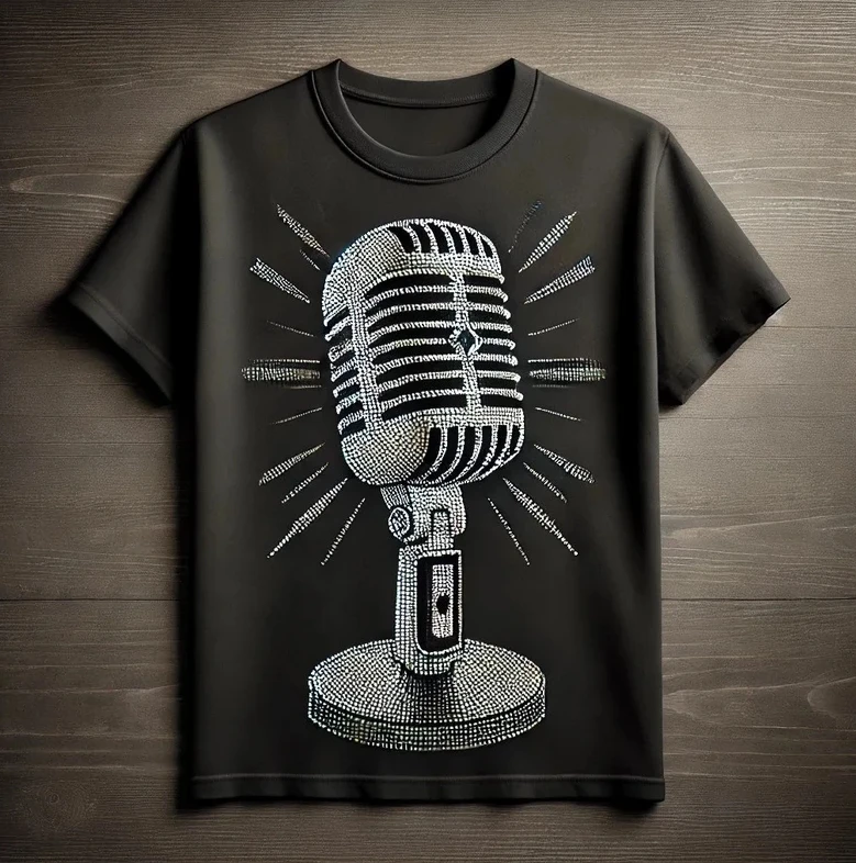 China supplier Microphone silver stones rhinestone hot fix iron on transfer for clothes