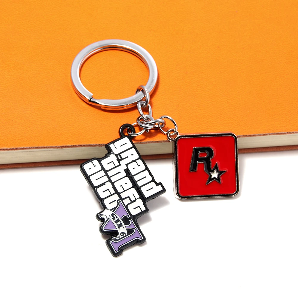 Wholesale High Quality English Letters Car Metal Pendant Keychains for Car Keys Gta6 Game Style Keychains For Men