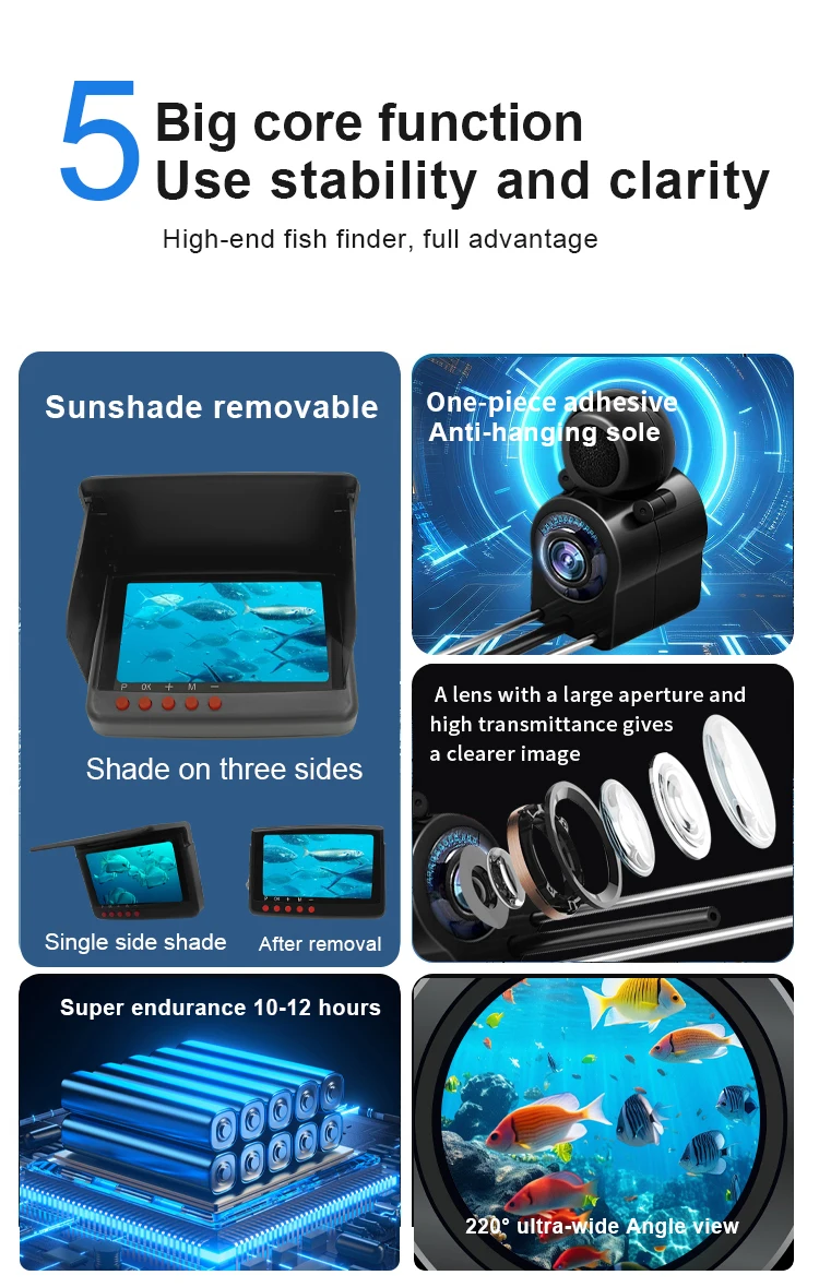 New 5' OLED 20M Cable Fish Finder Wide Angle Fishing Video Camera Night Vision Underwater Fishing Camera