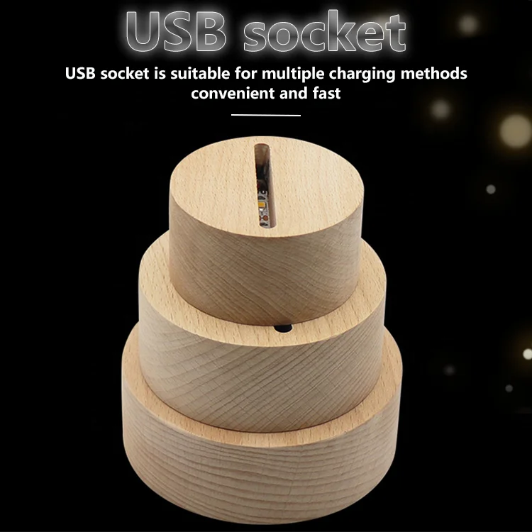  Usb-лампа с деревянным основанием светодиодный 3D ночник Круглый овальный теплый белый деревянный круглый светильник круглой формы для Le Usb Wooden Base Lamp Led Night Light Round Oval Warm White Shape For