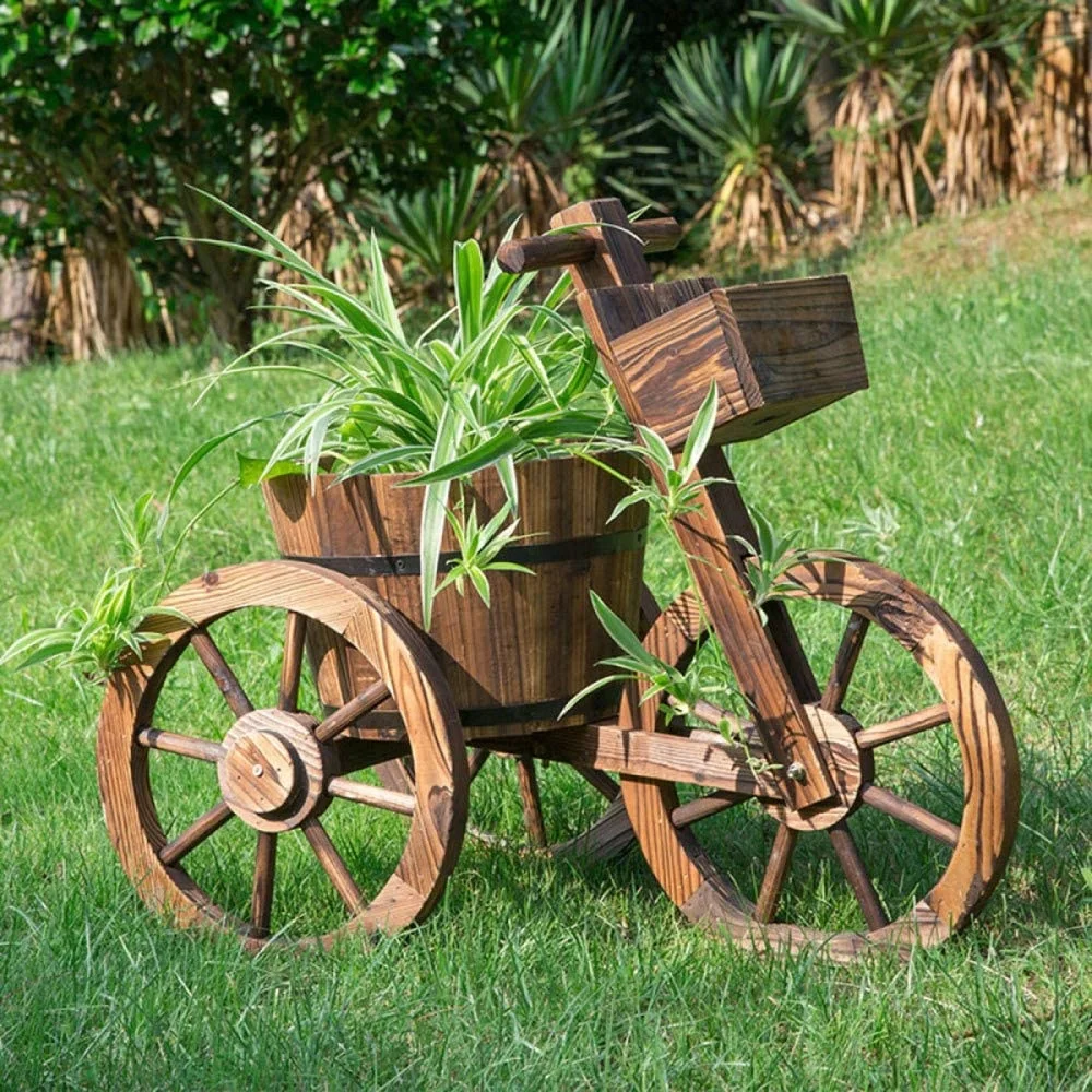 Wheelbarrow Planter Pot Wooden Wagon Planter Flower Cart with Wheels Garden Backyard Planter Decorative Wagon  Jardin Decorative