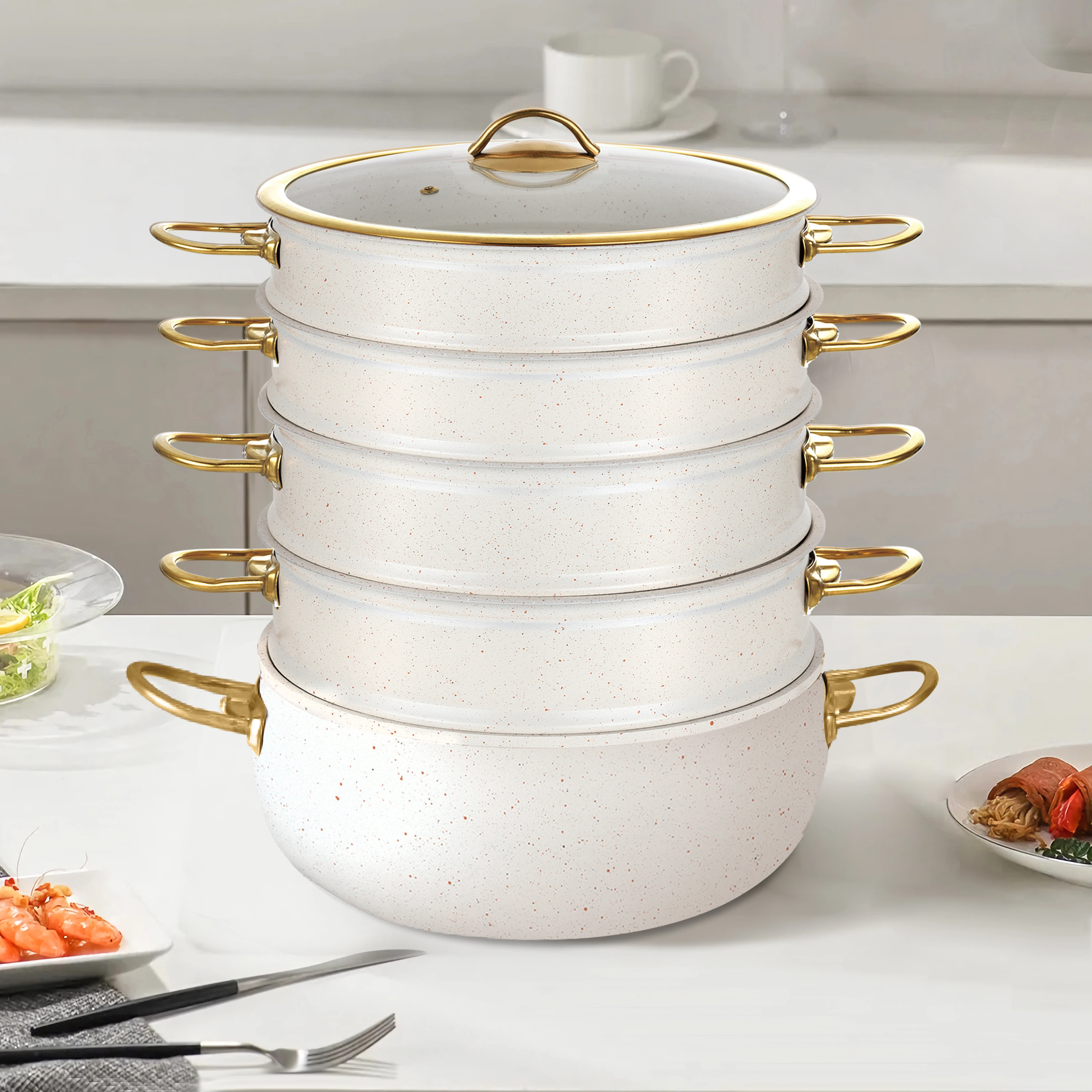 6 piece cookware set Forged Aluminium Cookware Non-Stick  Coating with Stainless Steel Steamer