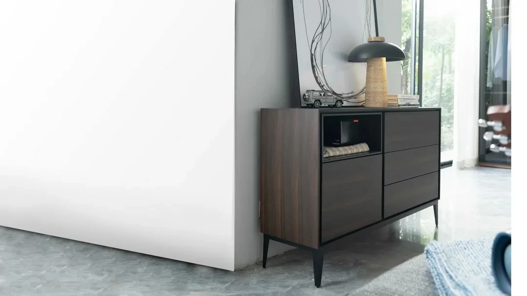 Contemporary E1 Grade HDF With Eucalyptus Veneer Metal Legs Sideboard