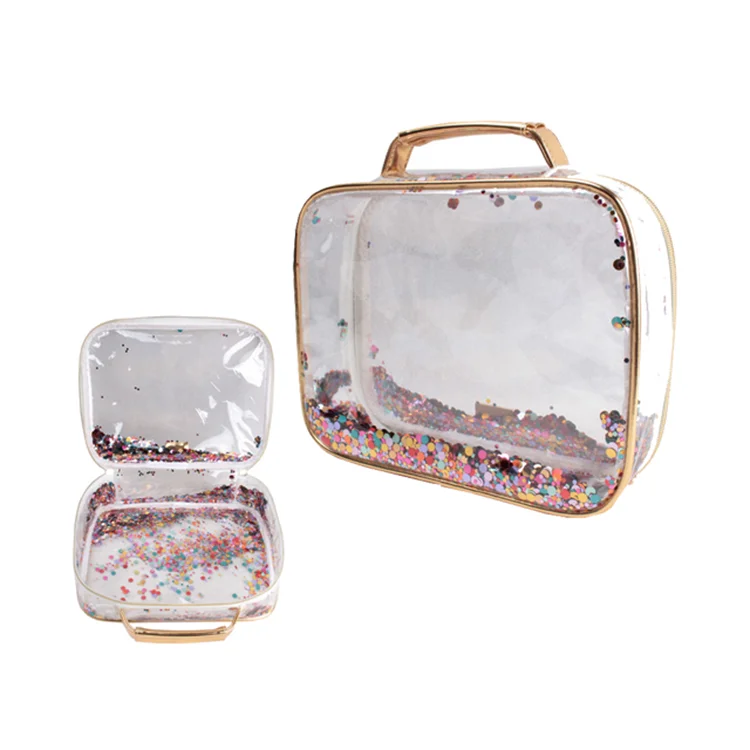 Portable Pouches Travel Toiletry Bags Eco Friendly Clear PVC Confetti Decorated Cosmetic Makeup Bag