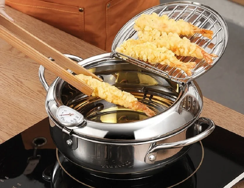 Ready To Ship Kitchen Tempura With A Thermometer  304 Stainless Steel Cookware Parts Fryer