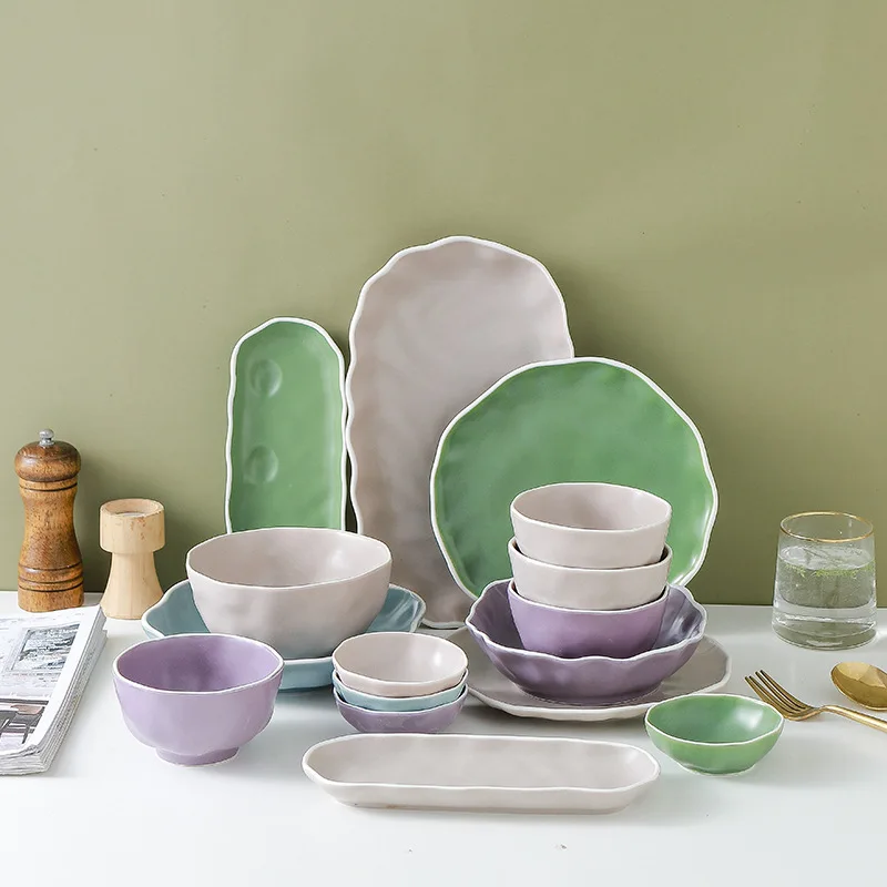 Nordic Ceramic Dinner Porcelain Set Color Glaze Dinner Set Luxury Plates Dinner Ware Plates Set