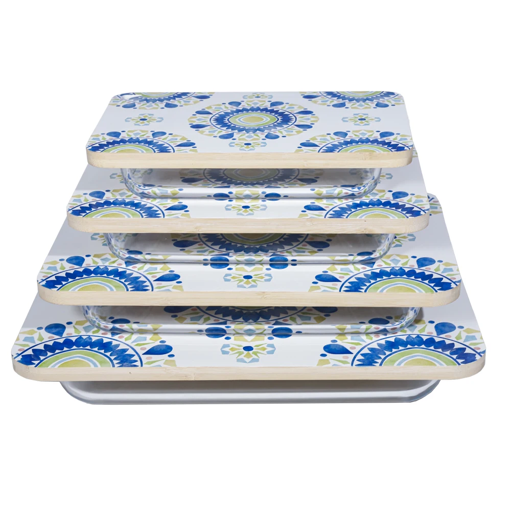 2023LEHE bamboo Lid Fridge-to-Oven Safe Rectangular non stick modern baking tray set glass baking dish