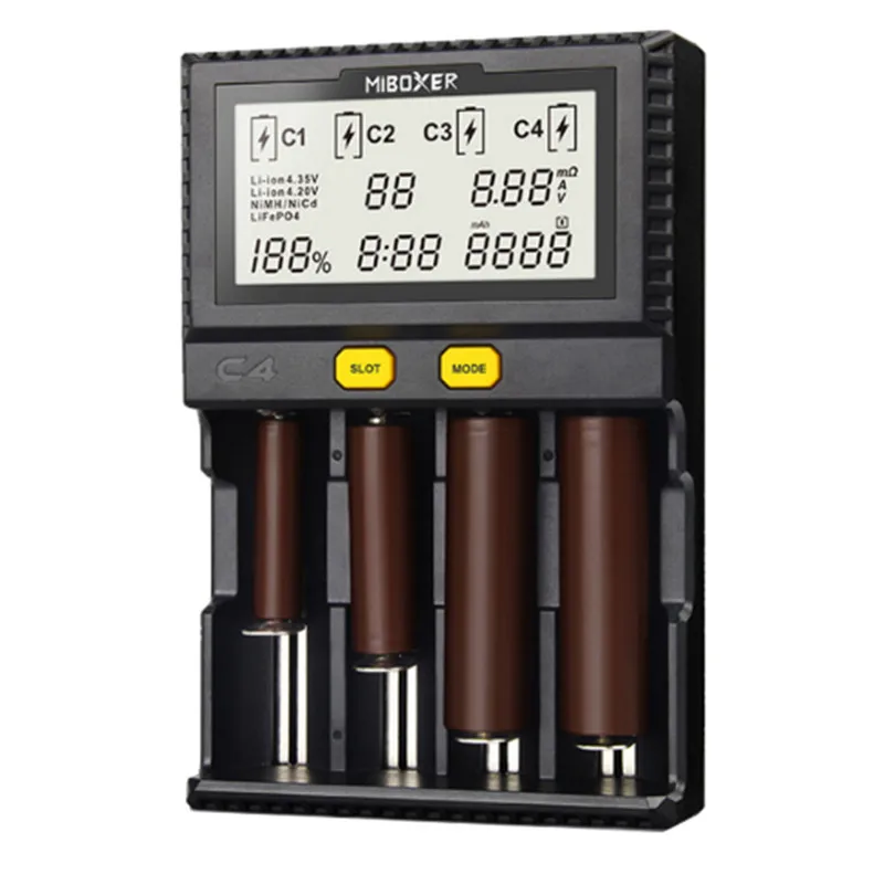 Новые Miboxer C4 плюс ЖК-Смарт зарядное устройство для 18650 14500 26650 21700 батарейки ААА
