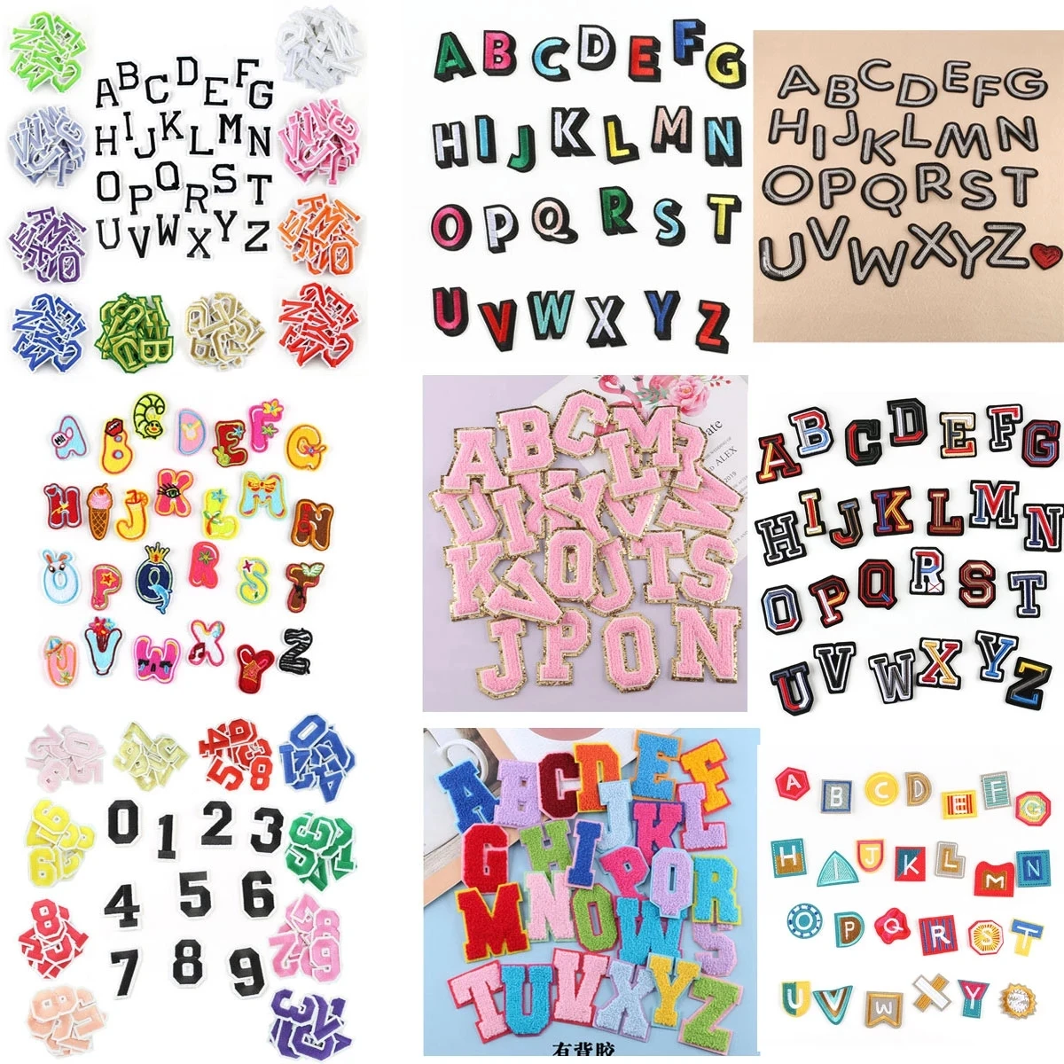 wholesale alphabet heart iron on embroidery custom logo bead pearl rhinestone glitter letter C hoodie towel chenille patches
