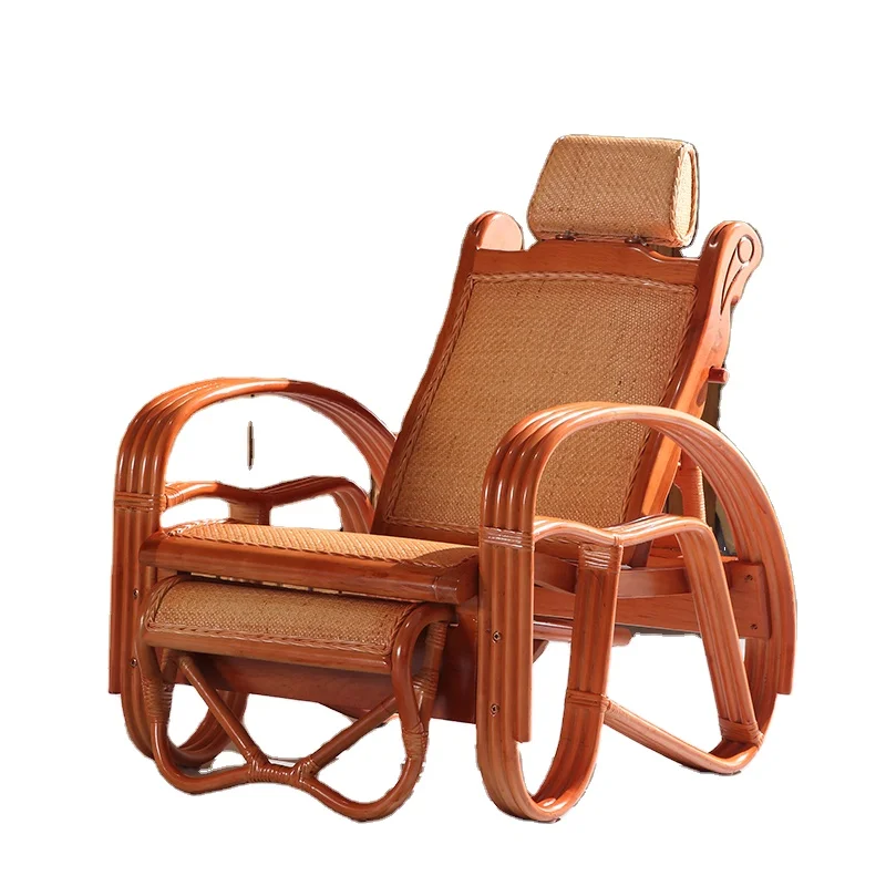 Living room relax rattan cane recliner lounge chair with footrest