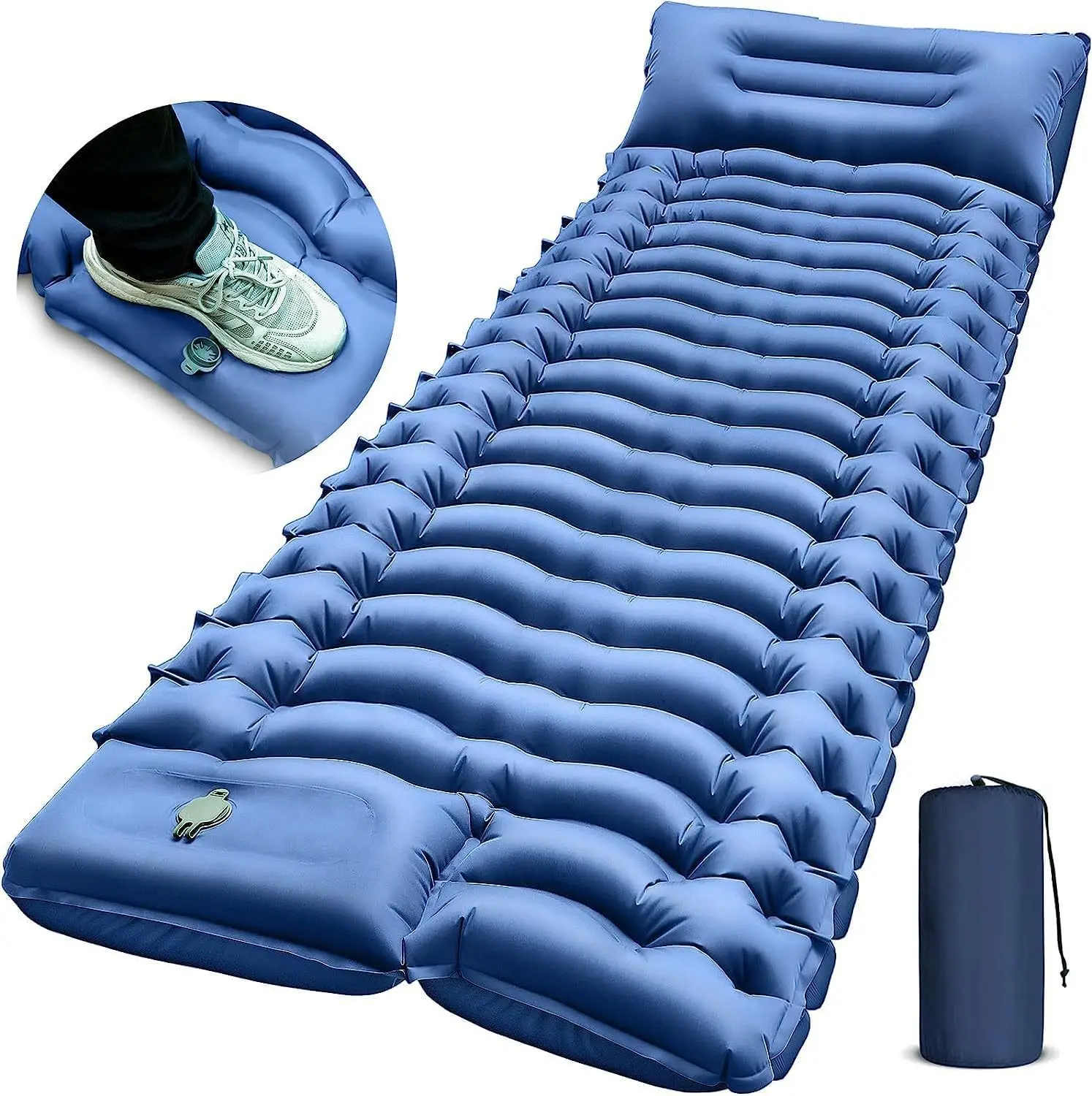Ultralight Camping Mat with Pillow Built-in Foot Pump Inflatable Sleeping Pads Compact Outdoor Camping Mat
