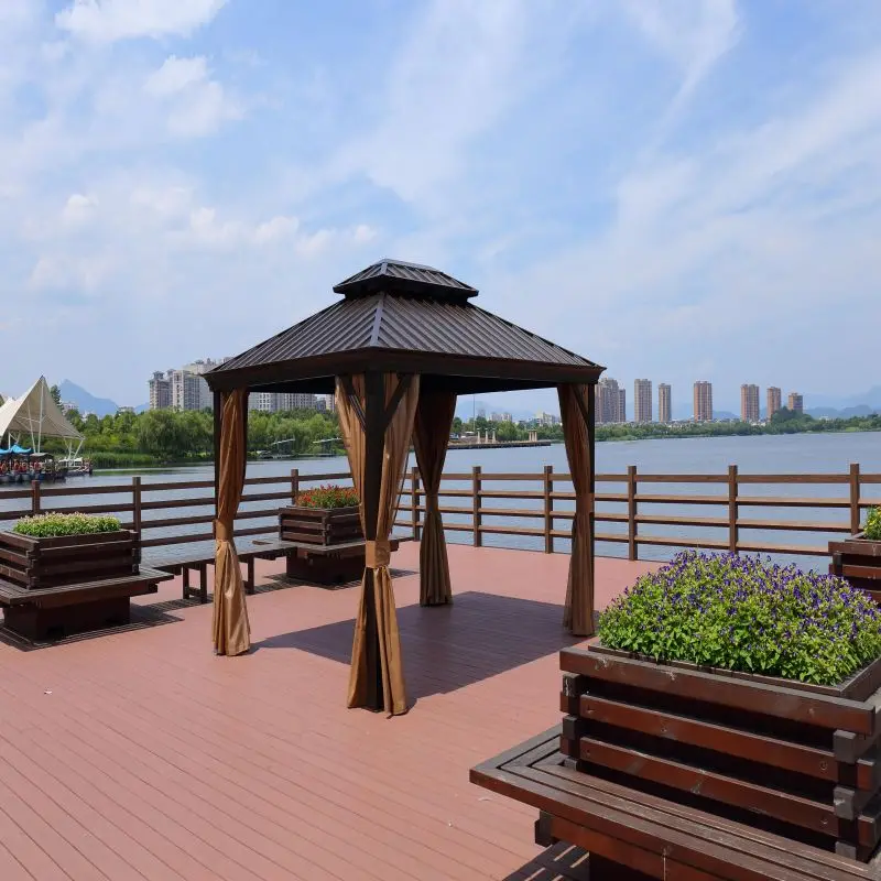 High Quality 3x4 Luxury Patio Lawn Garden Outdoor Metal Pavilion Pergola Waterproof With Steel Hardtop Roof Gazebo