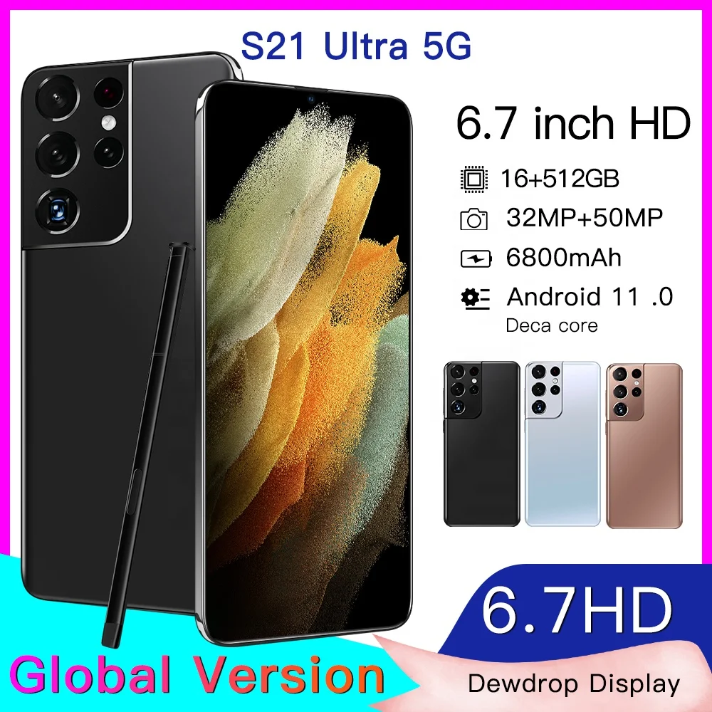 Global version original S21 Ultra 12GB+512GB Android smartphone With stylus Support 4G 5G network Super endurance mobile phone