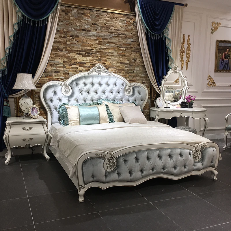 MO LAN European cloth bed Master bedroom Double bed set Luxury 1.5m solid wood Princess King bed
