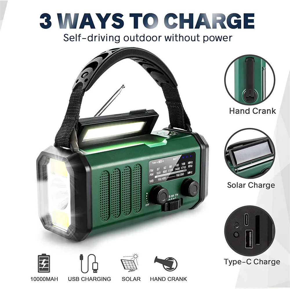 Wireless Waterproof LED Hand Crank Power Bank Generator Flashlight SOS Alarm Compass Solar Crank Emergency Radio