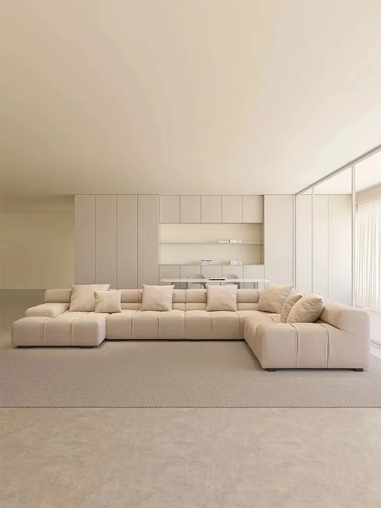 Matte fabric top layer leather sofa, straight angle sofa, Italian minimalist sofa