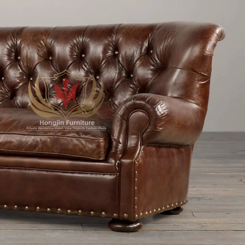 HJ HOME Aviator  Sitting Furniture Hotel  Bar Industrial Classic Sofa Set Chesterfield Couch Set for Cafe Waiting Room