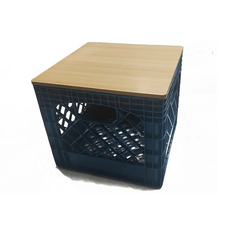 Plastic 16 Quart Unfolding Dairy Milk Crate with Wooden Lid
