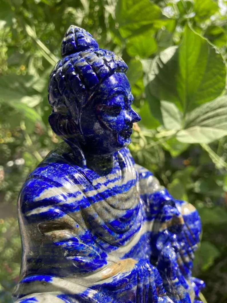 Blue Lapis Lazuli Buddha Crystal Statue Hand-carved Gemstone Buddha Home Decor Semi-Precious Stone Crafts Gift