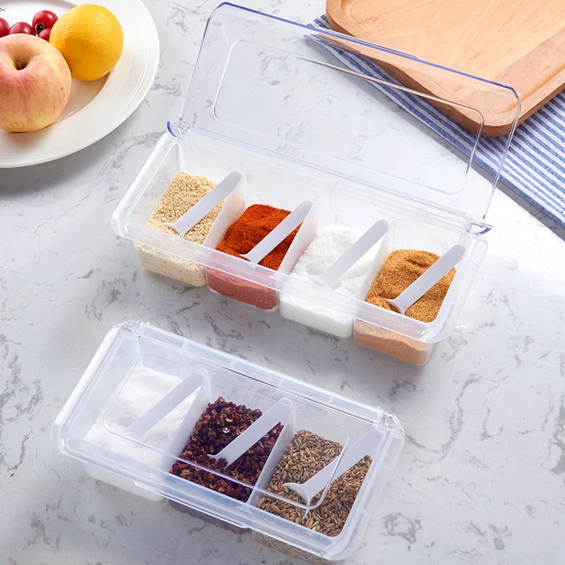 Plastic Spice Jar Organizer Kitchen Storage Boxes Set with  Spoon