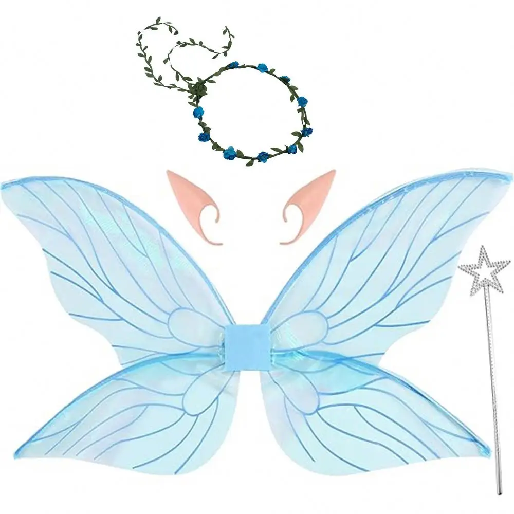 4PCS Butterfly Fairy Wing Decor Butterfly Fairy Wings with Elf Ears Dress Up Birthday Party Favors Costume Halloween Angel Wing