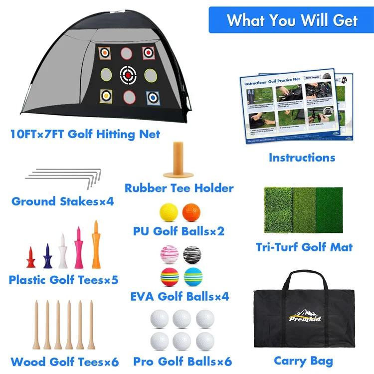 Golf Practice Net 10ft x 7ft Golf Hitting Training Aids Nets with Target Backyard Driving Chipping Golf Practice Net