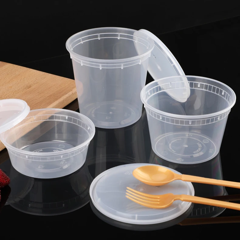 8/12/16/24/32oz Round Food Container Hot Soup Deli bowl Plastic PP Soup Cups With Lid