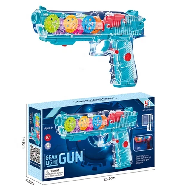 RTS Colorful Electric Toy Flashing Light B/O Transparent Toy Gun Concept Gun Toy With Music