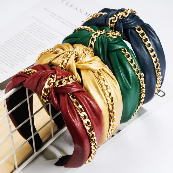 Женские украшения для волос широкие повязки на голову из искусственной кожи карамельных цветов Гладкие кожаные женщин и