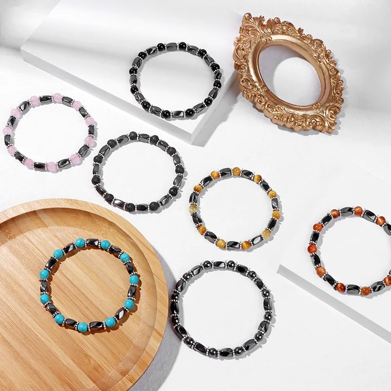 2024 Wholesale Natural Stone Beads Bracelet Energy Magnetite Button Beads Elastic Bracelet Women Men Accessories
