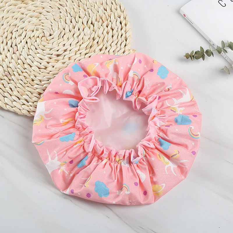 
High Quality New Double Layers Satin Custom Bathing Shower Cap Waterproof Hair Cap 