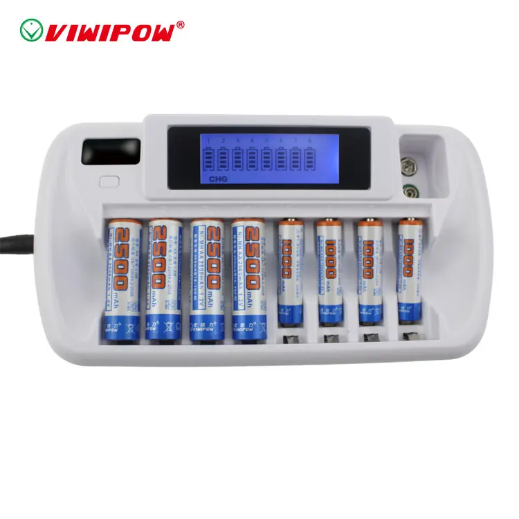8 Slots AC Battery Charger for 8 Pieces Ni-MH Batteries with Short-circuit Protection