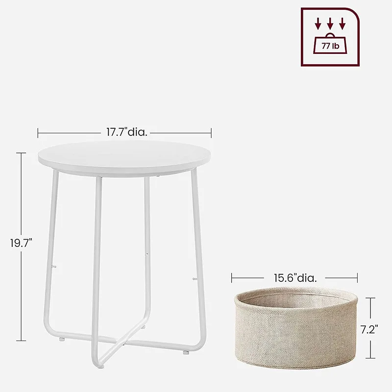 Wooden Modern Small Round Sofa Bed Side Table with Polyester Basket