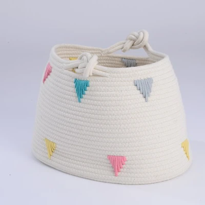 Handwoven Baby Kids Room Storage Baskets For Organizing Toys Sundries Accessories Natural Cotton Rope Baskets With Handles
