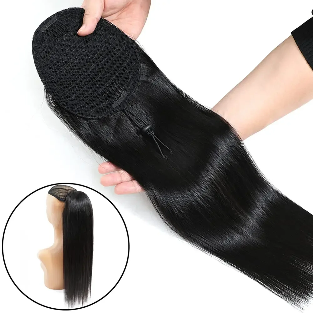 Top quality Straight Drawstring Ponytail Human Hair Clip In Extensions for Black Women Pony Tail Raw Vietnamese Hair