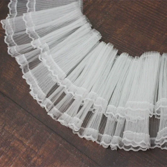 Pleated Ruffled Lace for Dresses Costumes DIY Craft Sewing Single Ruffle Lace Trim, Ruffle Organza Lace Trim