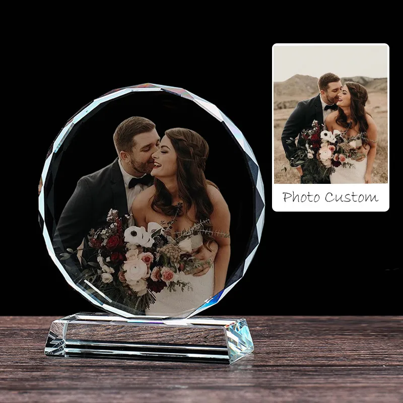 crystal Guests Souvenir Gifts  K9 Sublimation Blank Crystal Heart Customized Laser Engraved 3d Photo Frame Crystal Tro