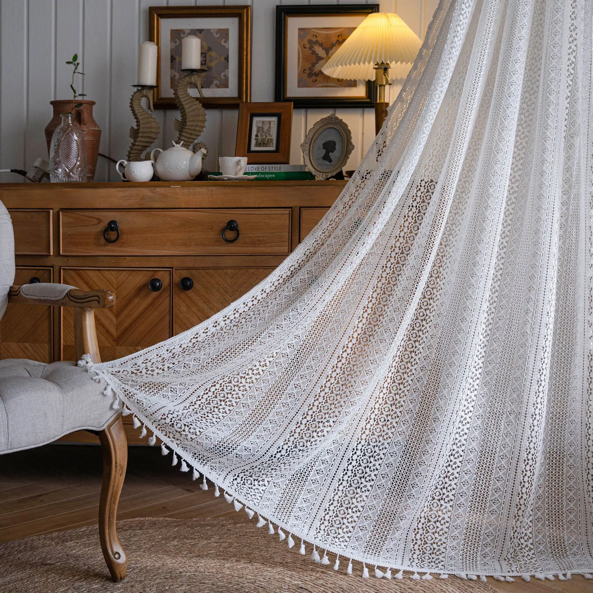 Blackout lace crochet openwork living room window curtain fabric