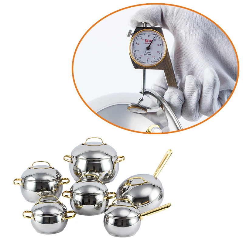 Factory 12 pcs Cookware Set Gold-plated Knob and Handle Stainless Steel Cooking Pot