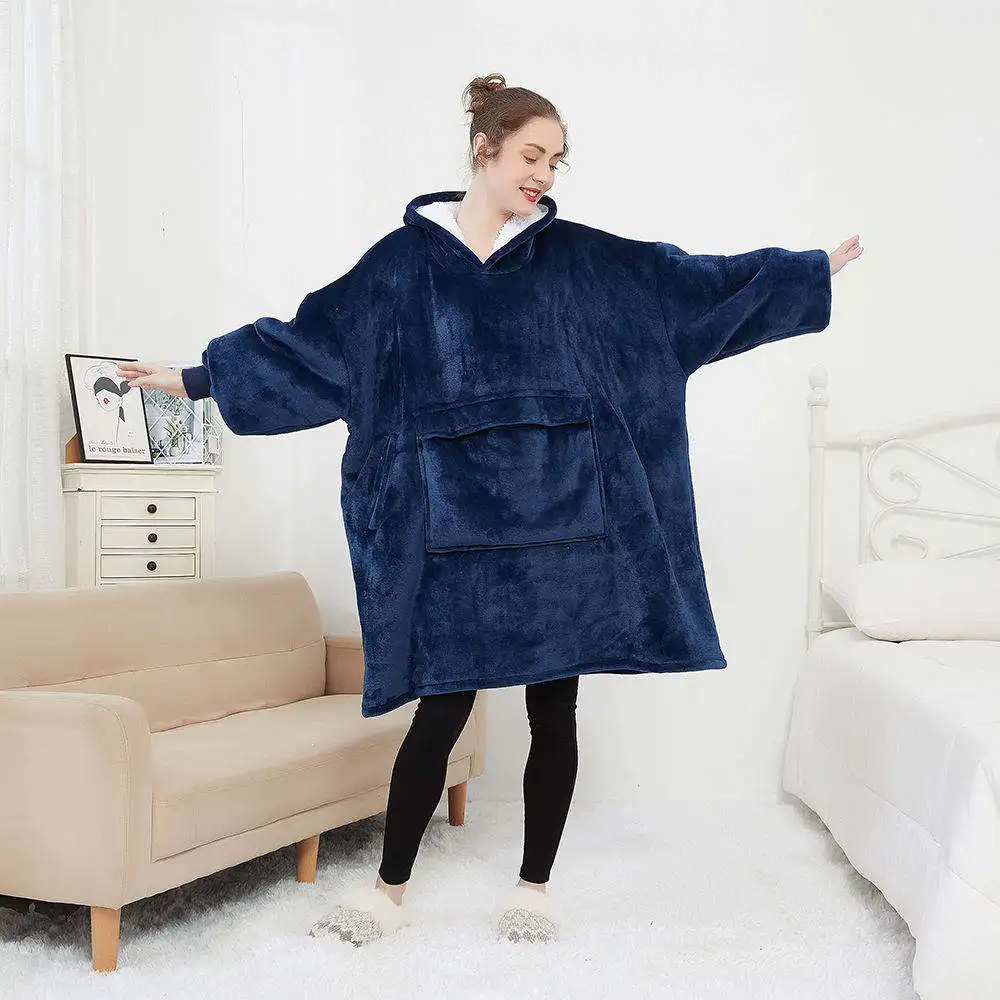 Eco-Friendly Oversized Wearable Sherpa Home Winter Tv Custom Logo Printed Giant Wearable Cozy Hoodie Blanket