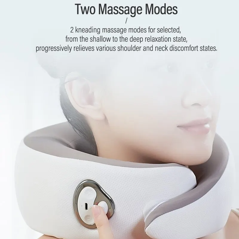 Electric wireless myofascial memory foam shiatsu travel car and homeu shaped neck massage cervical pillow for sleep