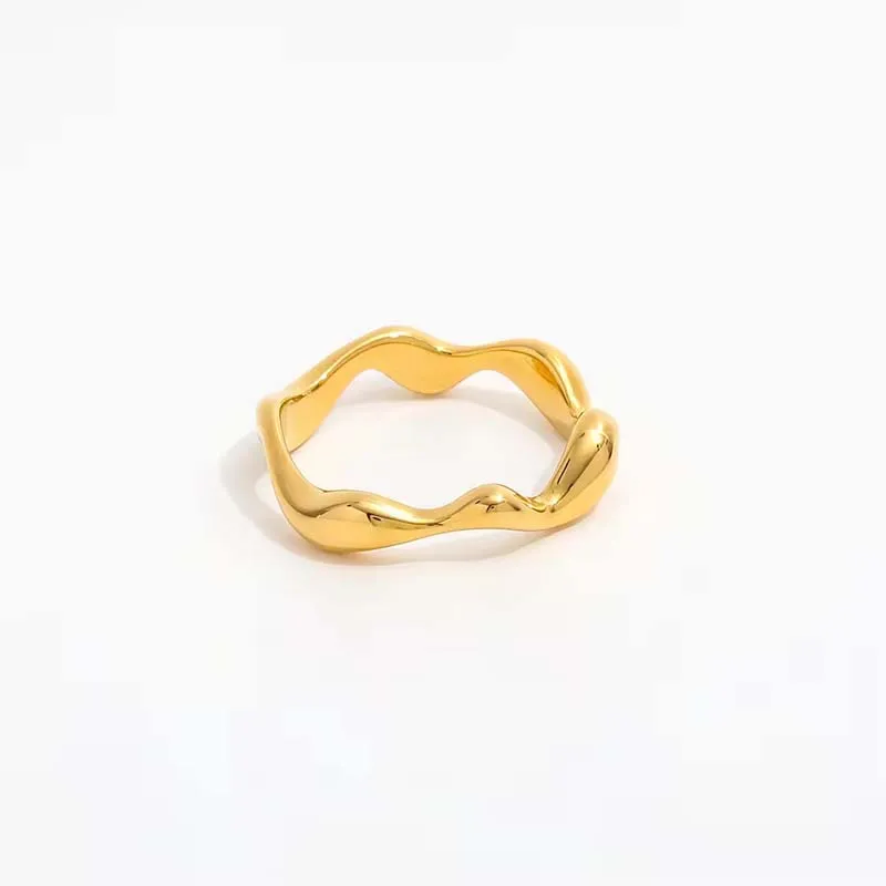 AOFEI Jewelry 18K Gold Plated Wonky Squiggle Stainless Steel Trendy Fashion Wave Ring