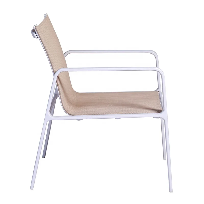 Modern Portable Stacking Hotel Patio Teslin Mesh Furniture Outdoor Garden Aluminum Dining Chair