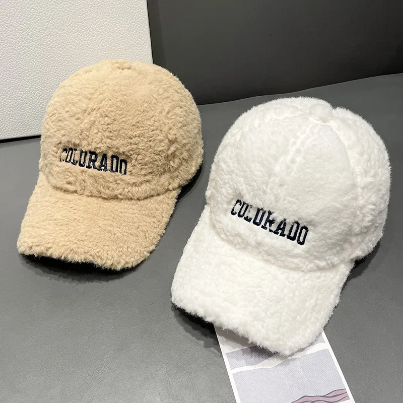 Wholesale 6 Panel Unisex Designer hat Custom embroidery logo Winter Women Lamb Fleece Plush Baseball Cap lamb wool baseball caps