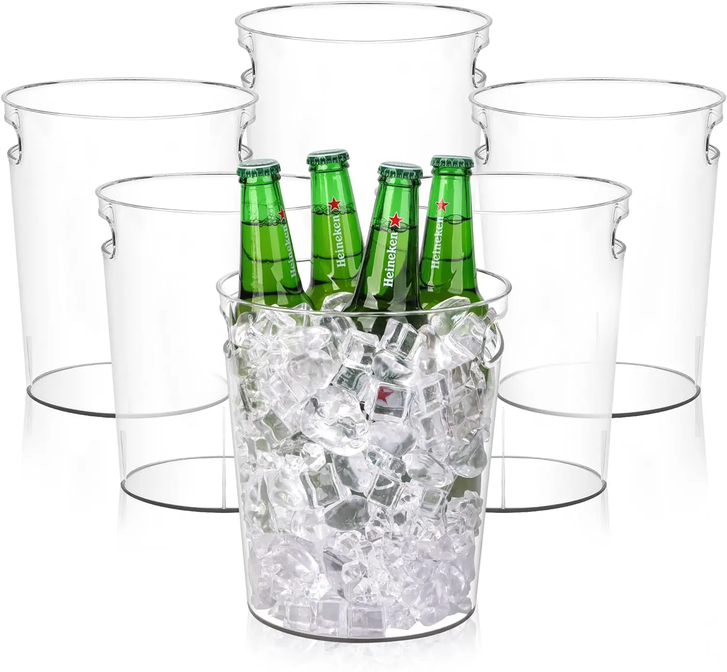 Ice Bucket Plastic Wine Chiller for Champagne Beverage Soda Beer Wine Bottle Cooler Ice Tub Multi-Use Clear Bucket with Handles