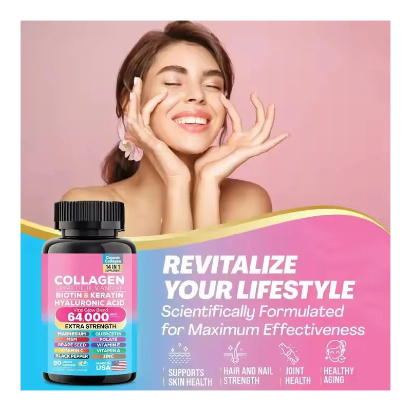 Vegan Friendly Collagen Peptides Powder Multi Vitamins Marine Keratin Biotin Collagen Capsules Healthcare Supplement For Women