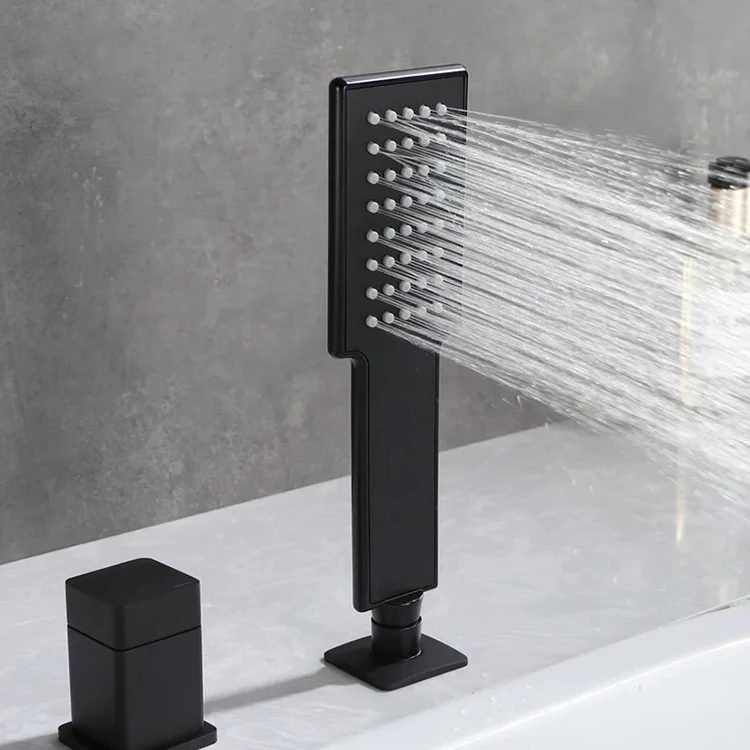 Modern Design Solid Copper Bathtub Waterfall Faucet Shower Set Spout Bathtub Mixer with Hand Spray for Bathroom