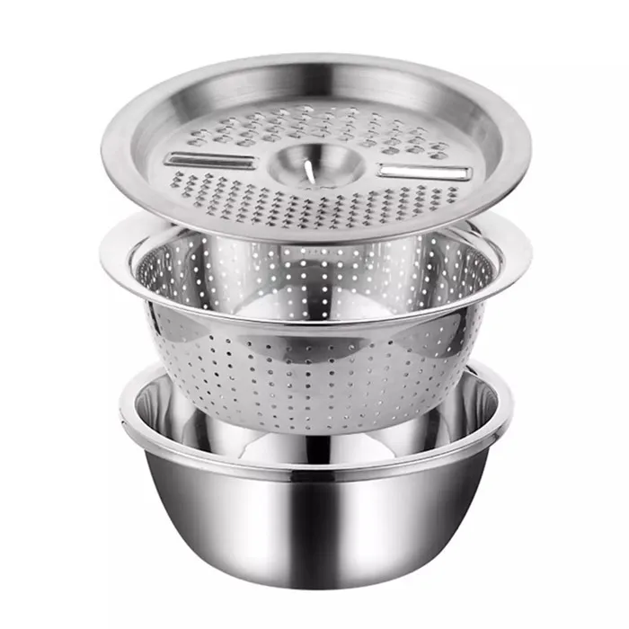 Classic Cheese Grater Ginger Grater with Strainer Basin for Kitchen Washing Vegetables Multifunctional Stainless Steel Basin