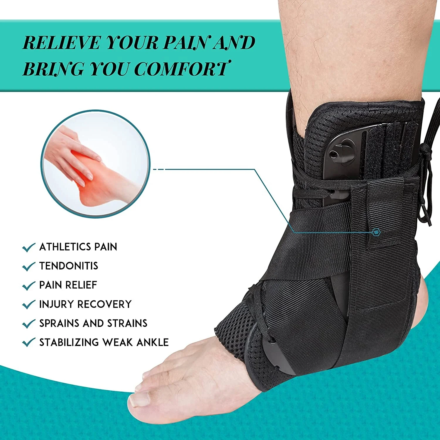 New Update Ankle Brace for Women & Men Lace Up Braces with Stabilizers Perfect Fit of Stabilizer Sprains