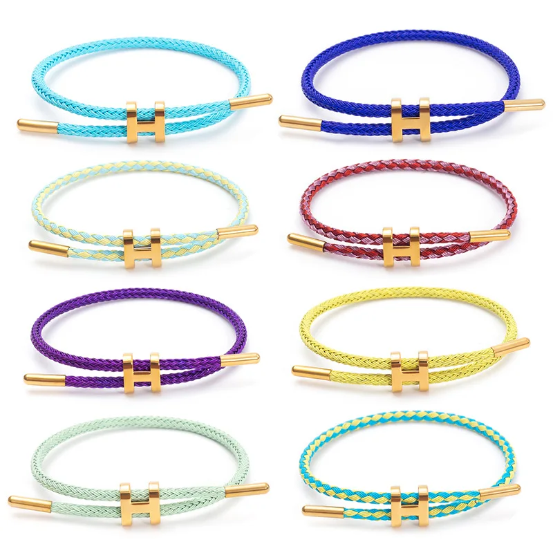 2024 Hot selling Luxury Bracelet18k Gold Waterproof Women Bracelet Stainless Steel Adjustable H Letter Woven Bracelet